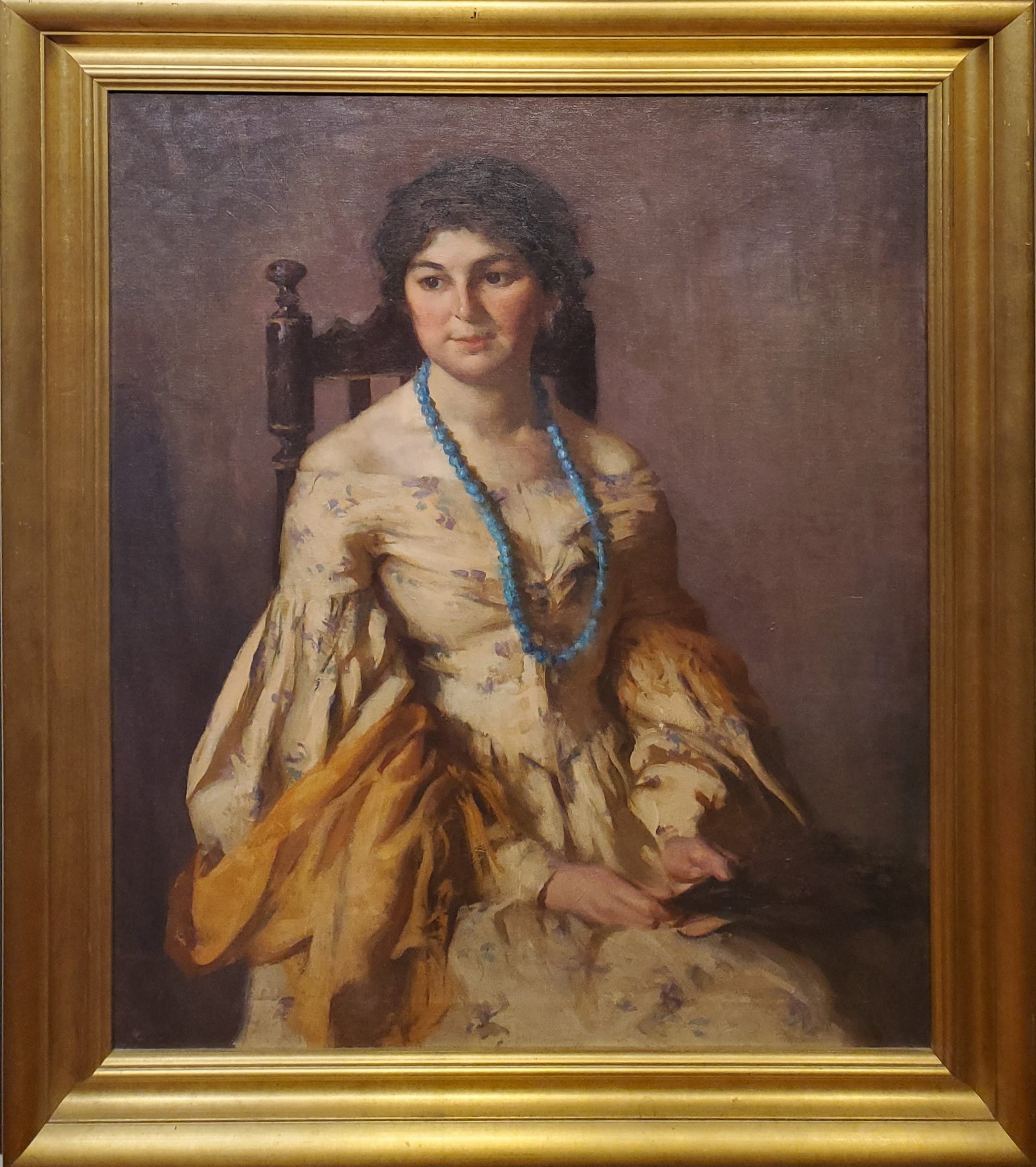 Gold Framed Oil Painting The Little Brunette Signed by Mary Rosamond Coolidge (1884-1978)