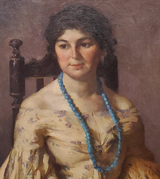 Gold Framed Oil Painting The Little Brunette Signed by Mary Rosamond Coolidge (1884-1978)