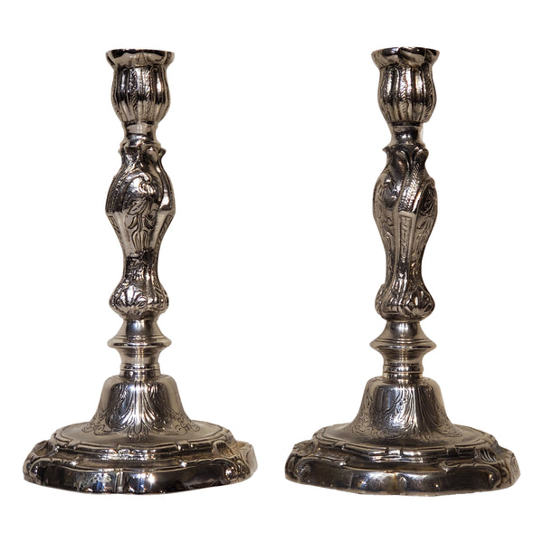 A Pair of 6x10 Louis XV Style Silver Plated Candlestick Holders
