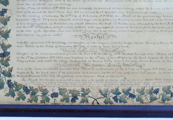 Framed Antique Folk Art Watercolor Drawing of a Family Record circa 1800s (19th Century) from Montgomery City Pennsylvania in 1826 is An extraordinary piece of American Folk art.