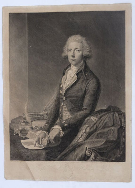 Antique Art Print Engraving of Drawing of William Pitt The Younger, British, 1789 (18th century).