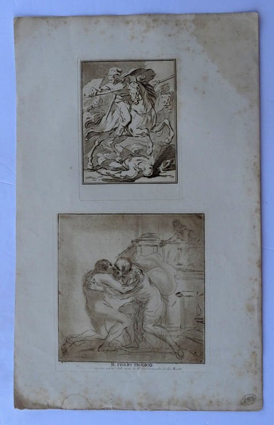 Antique Art Print Etchings of The Prodigal Son by Vincenzio Vangelisti circa 1700s (18th Century).
