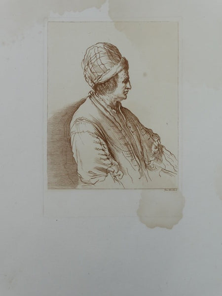 Antique Portrait Print Etching of a Man by Guiseppe Zocchi (1711-1767) circa 1700s (18th Century).