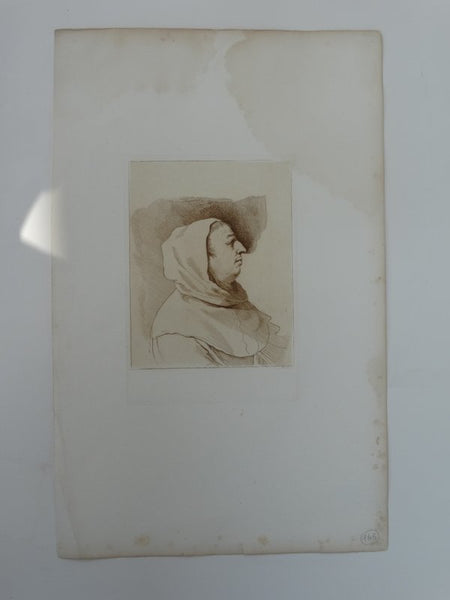Portrait Of A Man An Etching in Brown Ink by Guiseppe Zocchi