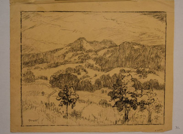Antique American Charcoal Drawing of the New Mexico Landscape by Albert Lorey Groll (1866-1942).