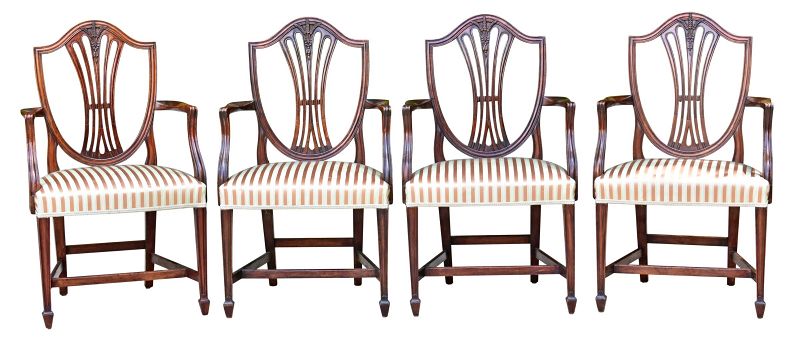 Set of Four Antique George III Style Mahogany Armchairs circa 1800s (19th Century).