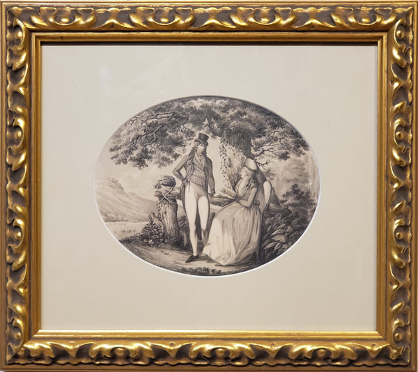 Antique Drawing of a Man and a Woman on a Date dated 1796 Signed by B. Koller.