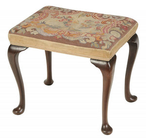 Antique Queen Anne Style Upholstered Stool circa 1800s (19th Century).