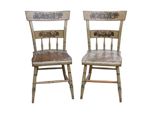 Pair of Antique Federal Plank Seat Side chairs Pennsylvania, Circa 1835 (19th Century) Having all original paint.