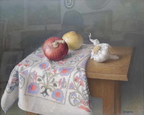 Framed Pastel Painting Still Life of Onions Signed by Werner Groshans