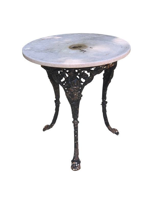Antique Cast Iron Pub Table with Marble Top