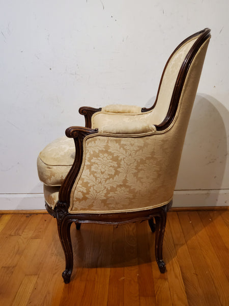 Antique Louis XV Style Walnut Upholstered Armchair circa 1800s (19th century).