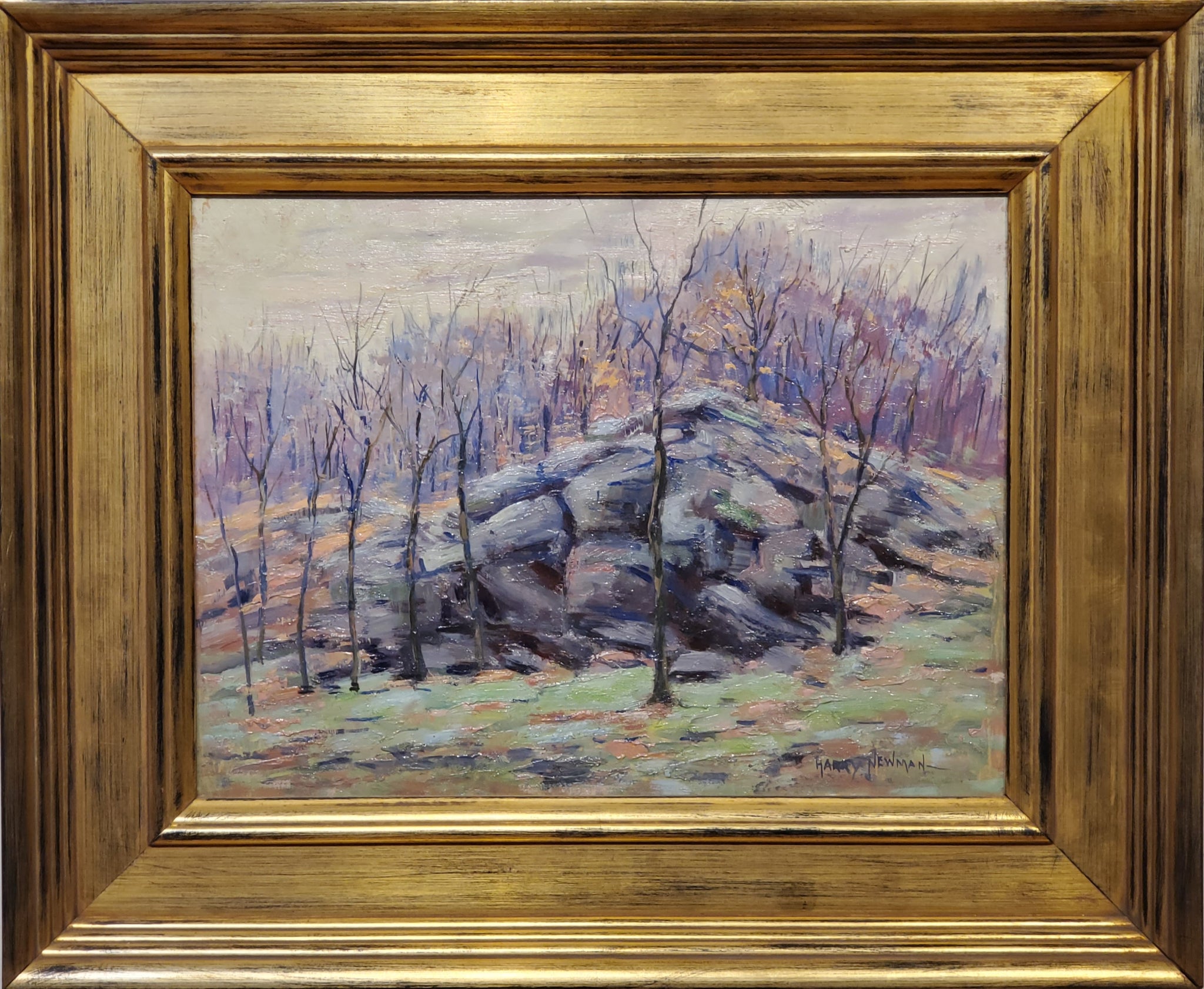 Gold Framed Impressionist Landscape Oil Painting Signed by Harry W Newman (1873-1946)