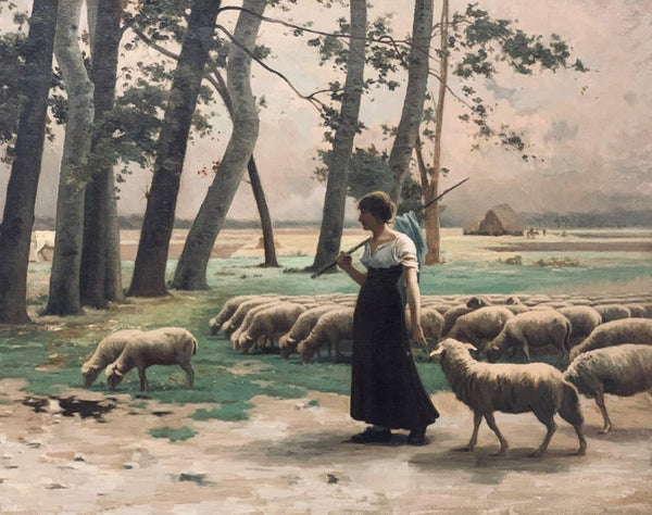 Gold Framed Antique Signed Landscape Oil Painting of Sheep dated 1885 by Alfred Copeland (1840-1909).
