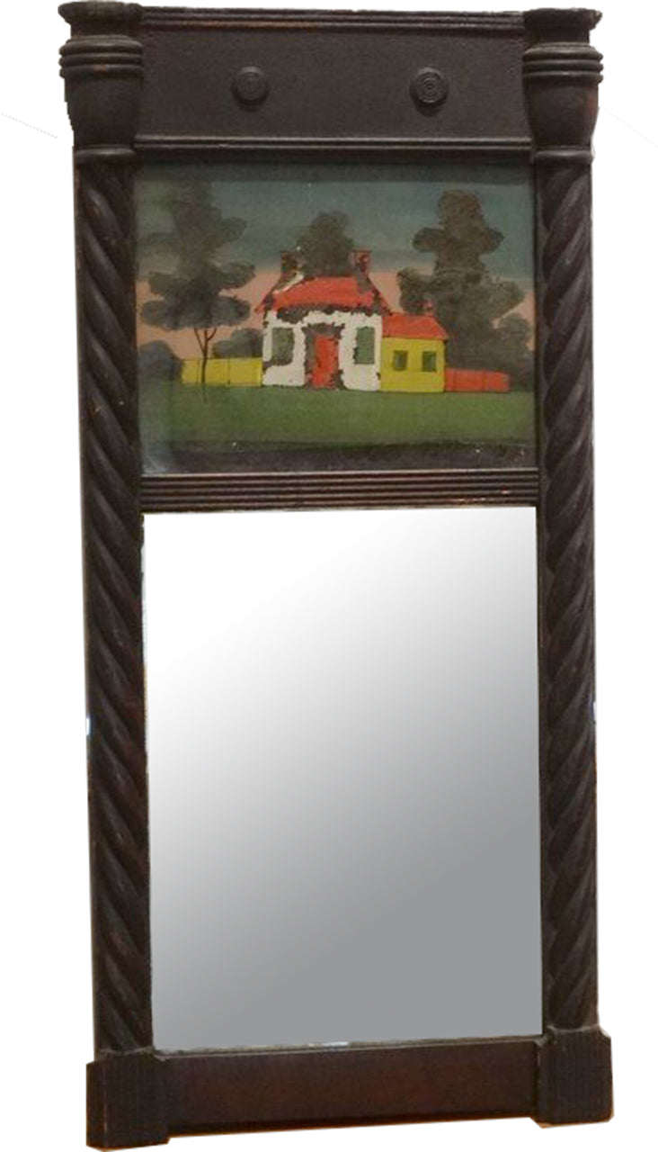 11x24 Inch Antique Federal Folk Art Eglomise Panel Mirror circa 1825 (19th Century).