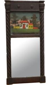 11x24 Inch Antique Federal Folk Art Eglomise Panel Mirror circa 1825 (19th Century).