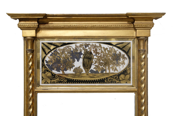 40 Inch Antique George III Gold Mirror with Eglomise Panel Circa 1810 (early 19th Century).