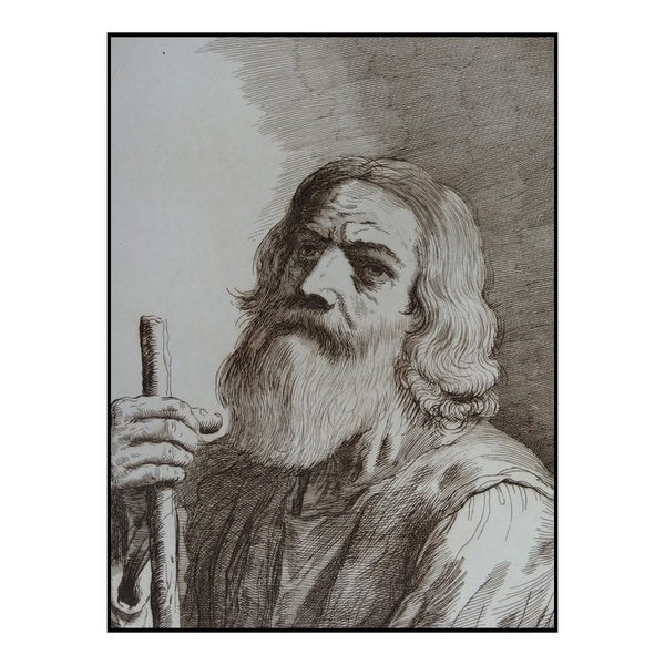 Antique Old Masters Art Print Drawing of Moses after Franceso Barbieri called Guercino (1591-1666).