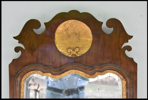53 Inch Antique Queen Anne Walnut Mirror circa 1720 (18th Century).