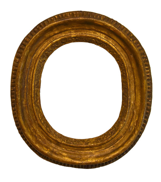 8x9 Inch Antique Gold Oval Picture Frame for canvas art circa 1700s (18th Century Italian painting frame for sale).