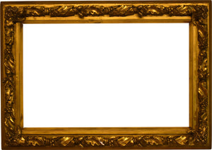 14x22 inch Antique Gold Regence Picture Frame for canvas art circa 1800s (19th century American painting frame for sale) with decorated gesso ornament.