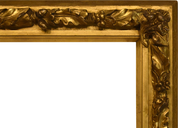 14x22 inch Antique Gold Regence Picture Frame for canvas art circa 1800s (19th century American painting frame for sale) with decorated gesso ornament.