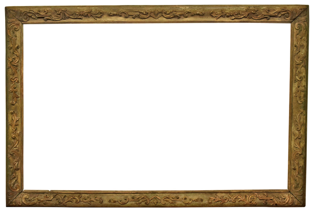 Italian 38x60 inch Distressed Carved Antique Picture Frame circa 1600s (17th Century).
