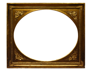 19x23 Inch Antique Oval Picture Frame for canvas art or a photo, circa 1800s (19th century) with a scoop design and a gilded gold leaf finish.
