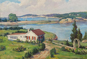 Vintage Landscape Oil Painting of Rockport Massachusetts by Jacob Greenleaf (1887-1968).