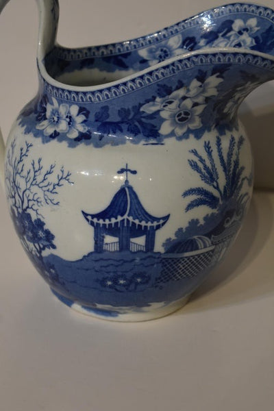 Historical Antique Staffordshire Blue and White Pottery Pitcher circa 1845 (19th Century).