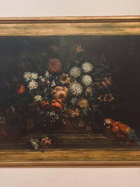 Gold Framed Antique Italian Still Life Oil Painting of Flowers circa 1700s (18th century).