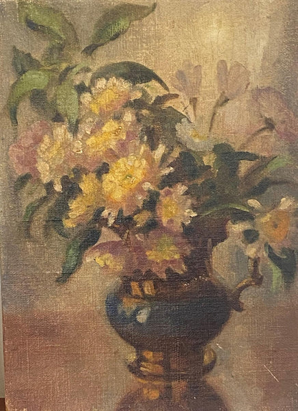 Vintage American Oil Painting Still Life of Yellow Flowers Signed and Dated 1937 by Edith Morehouse (1899-1979).